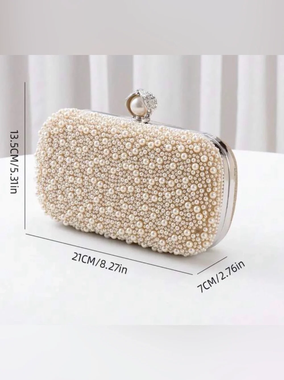 Pearl & Crystal Embellished Clutch - Apricot